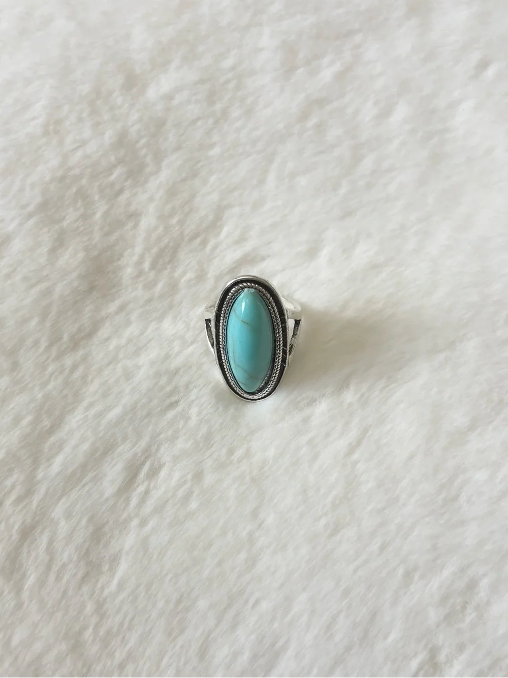 5/$15 🩷 MUST BUNDLE Turquoise Oval Statement Ring - Women's Silver Tone Jewelry